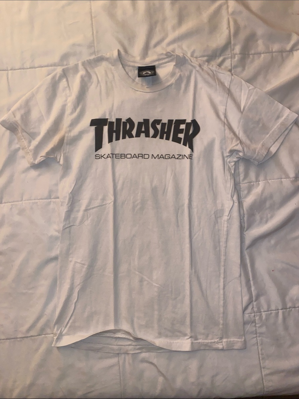 Thrasher White Tee with Black Logo - Skateboard Magazine
